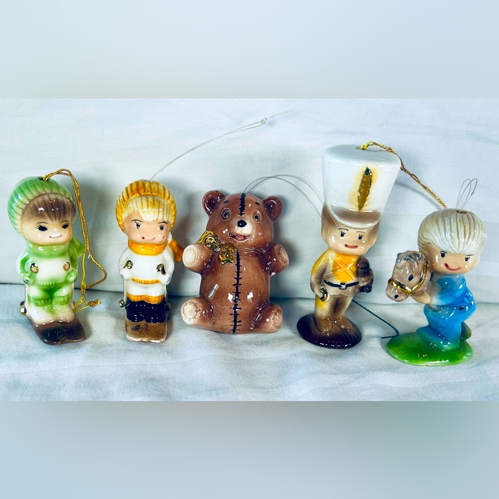 Lot Of 5 Small Vintage 1980 Porcelain Christmas Ornaments